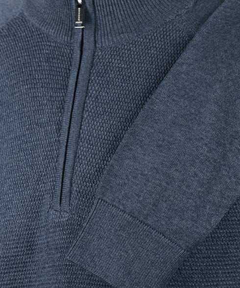 Indigo half-zip met structuur