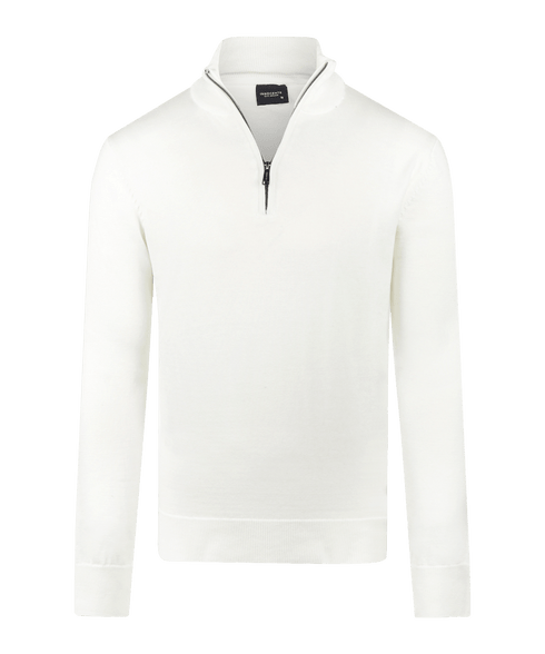 Off-white half-zip met geribde boorden