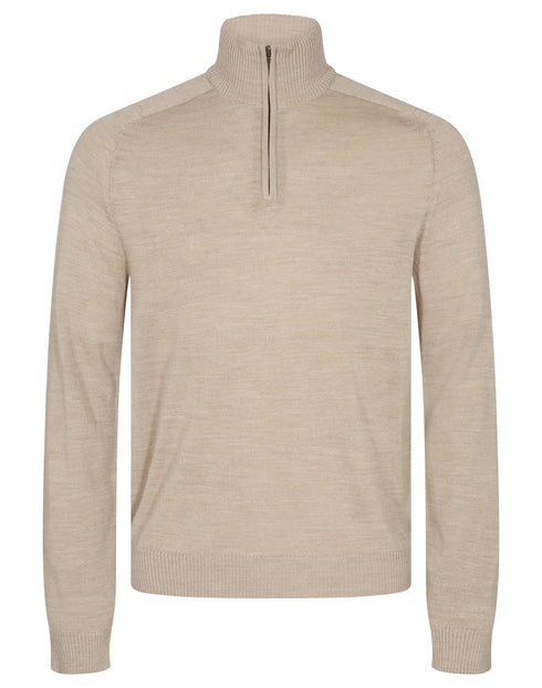 Beige Merino Crew half zip Pullover