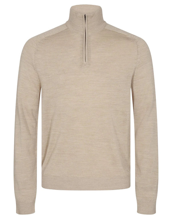 Beige Merino Crew half zip Pullover