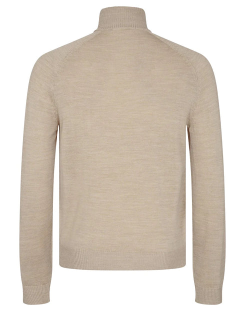 Beige Merino Crew half zip Pullover