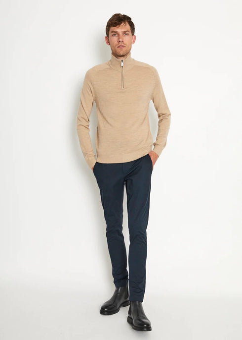 Beige Merino Crew half zip Pullover