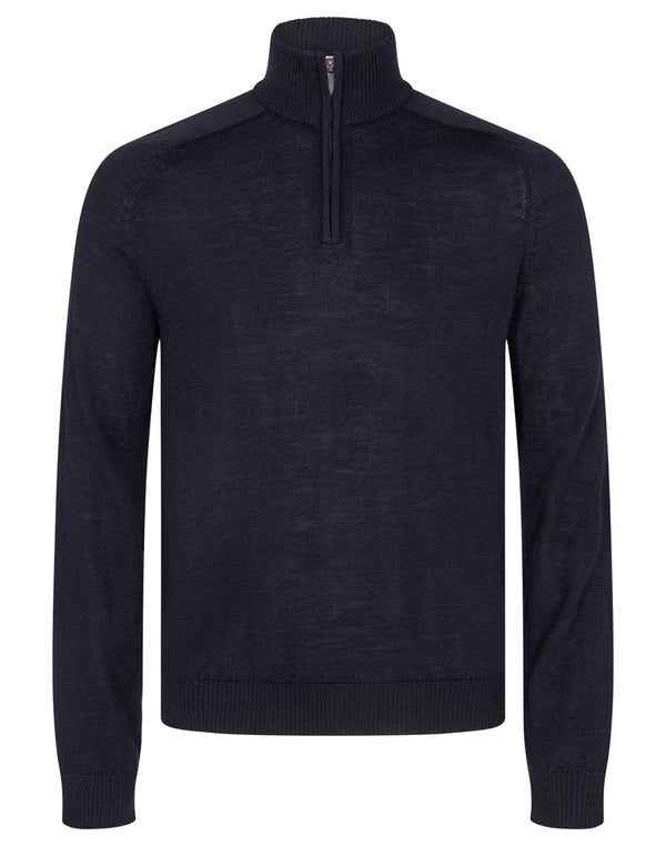 Navy Merino Crew half zip Pullover