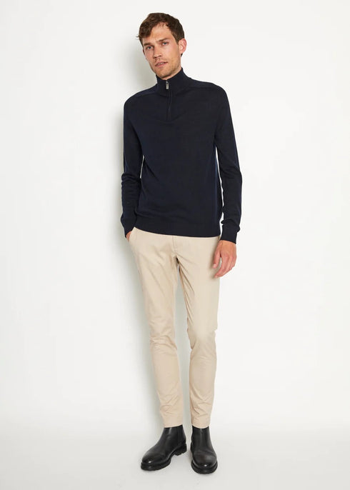 Navy Merino Crew half zip Pullover