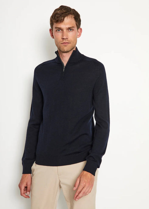 Navy Merino Crew half zip Pullover