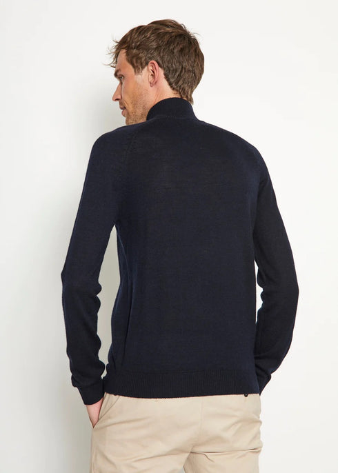Navy Merino Crew half zip Pullover