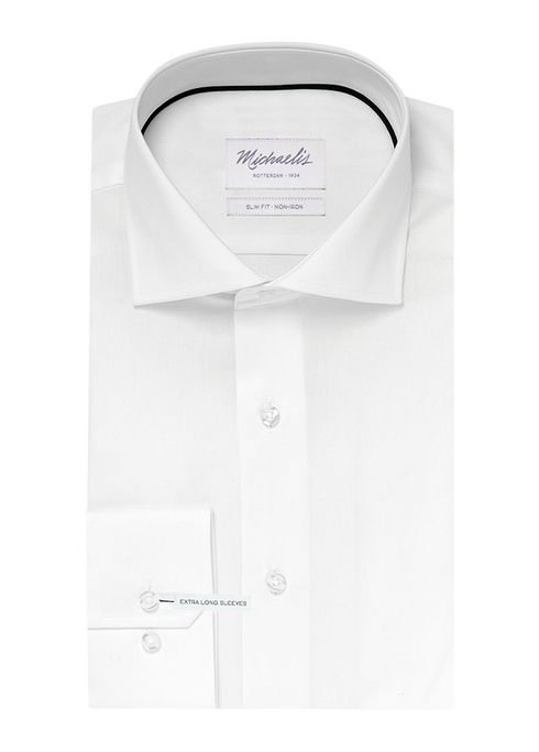 Uni wit fine twill overhemd (Extra lange mouwen)