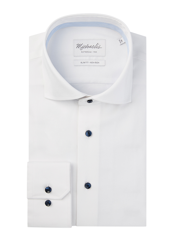 Uni wit twill overhemd met donkerblauwe knopen