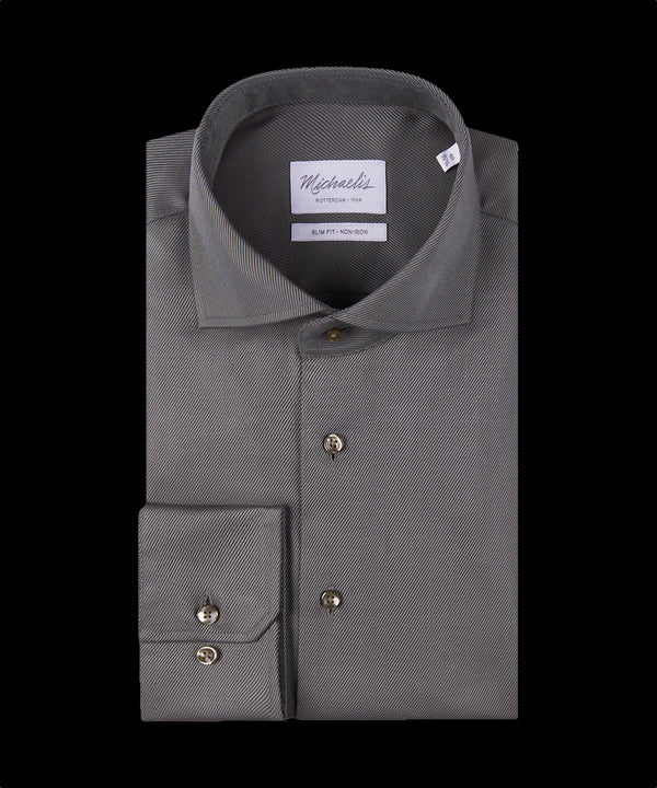 Zilvergroen overhemd met subtiele diagonale strepen