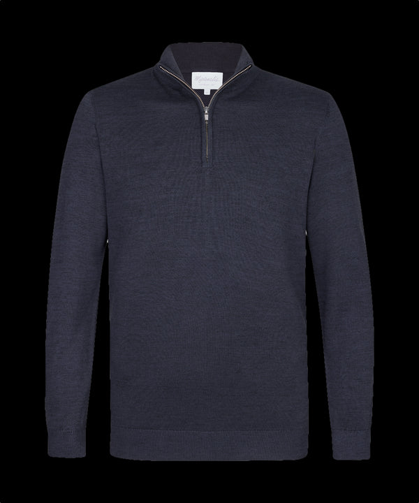 Donkerblauwe trui met halflange rits