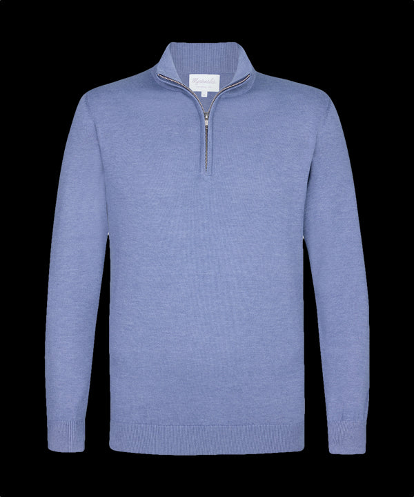 IJsblauwe trui met halflange rits
