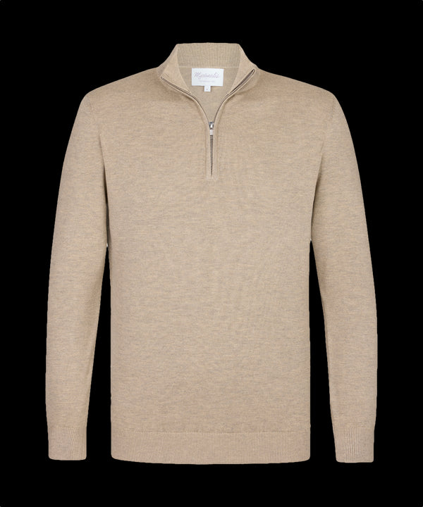 Zandkleurige trui met halflange rits