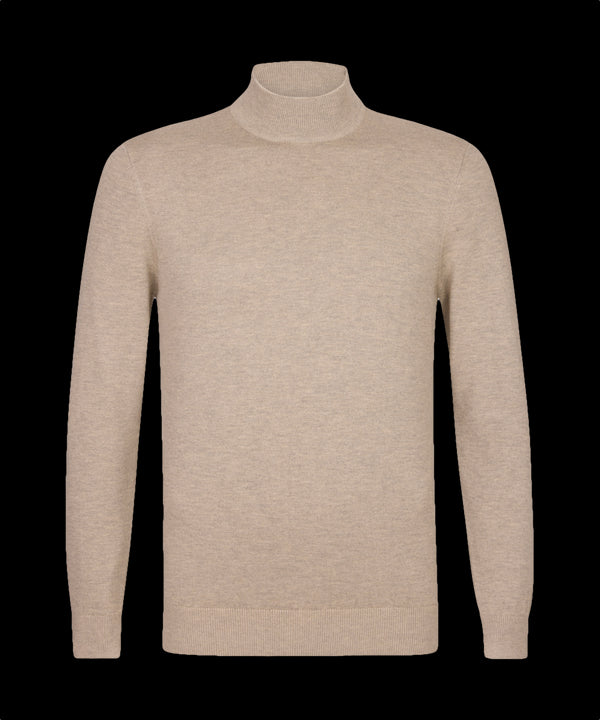 Zandkleurige turtleneck met geribde boord