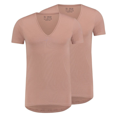 Basic T-shirt V-Hals huidskleur