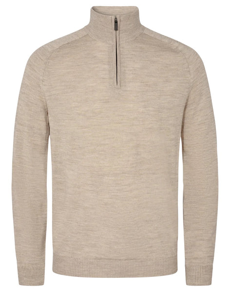Beige Merino Zip Mock Pullover
