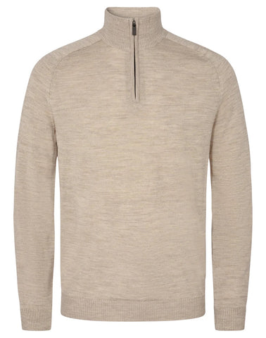 Beige Merino Zip Mock Pullover
