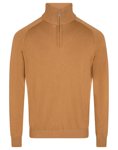 Camel Katoen Zip Mock Pullover