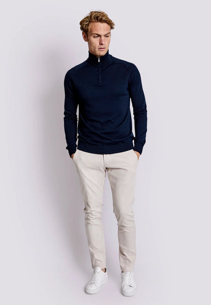 Navy Katoen Zip Mock Pullover