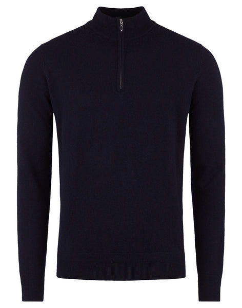Navy Merino Zip mock Pullover