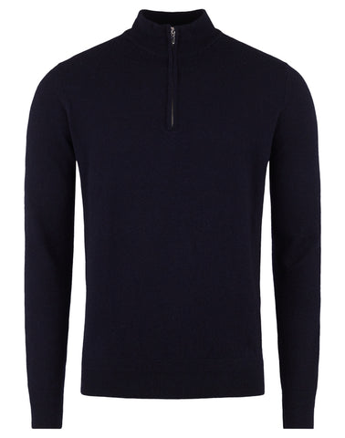 Navy Merino Zip mock Pullover