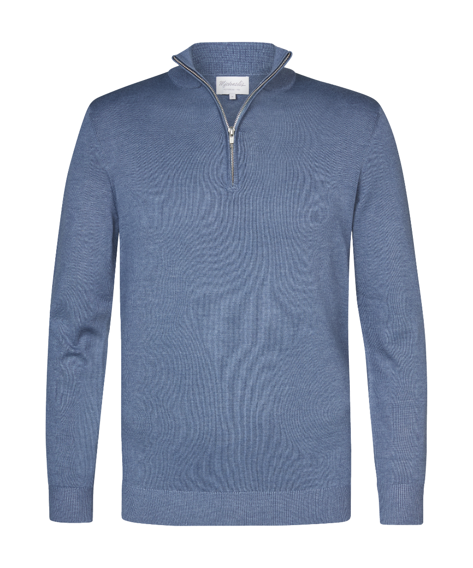 Donker blauwgrijze pullover met halflange zipper